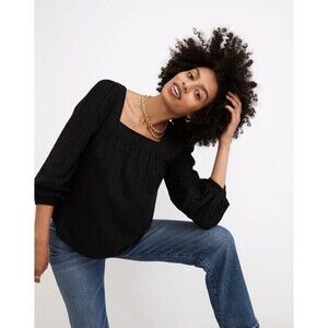 Women's Madewell Square Neck Bubble Sleeve Top Blouse Small Lightweight Basic S